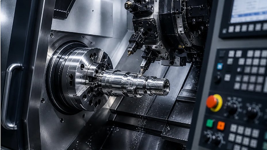 CNC lathe machining a turned component